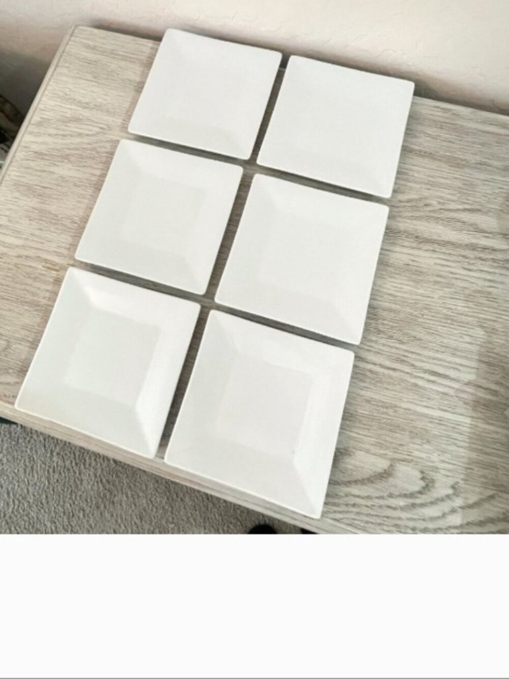 Crate & Barrel Set of 6 Appetizer Plates White Square Porcelain Ceramic Snacks